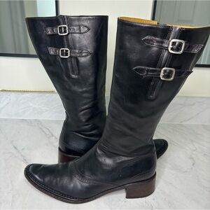 Goffredo Fantini Black Leather Tall Riding Boots Size 6 (EU 36) Made in Italy